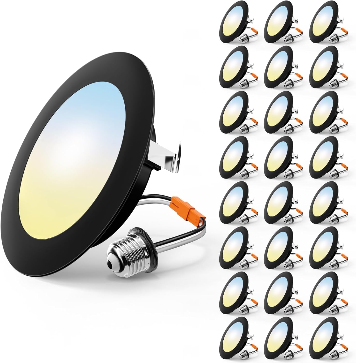 FREELICHT 24 Pack 4 Inch Retrofit LED Recessed Lighting, Selectable 5CCT, Dimmable Flat LED Can Lights, 7W, 700LM, ETL & FCC, Black