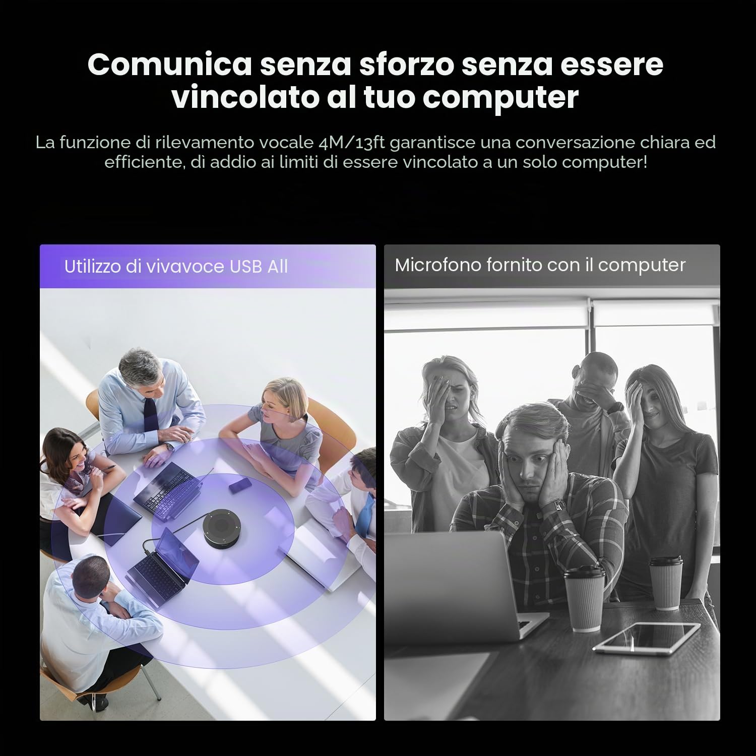 NEARITY A11 Altoparlante per conferenze, 4 microfoni USB Altoparlante AI con cancellazione del rumore 13ft Audio Pickup Plug and Play, per computer per conferenze online in ufficio