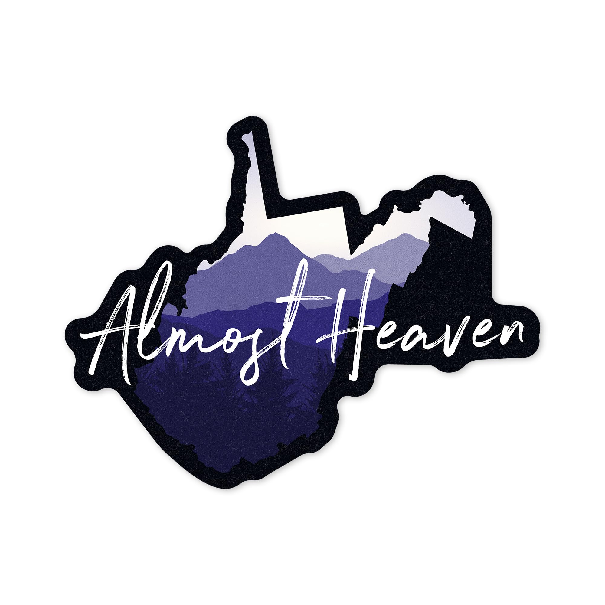 Lantern Press Sticker West Virginia, Almost Heaven, State Silhouette and Mountains, Die Cut Vinyl, (Waterproof Decal for Cars, Water Bottles, Laptops, Coolers), Small