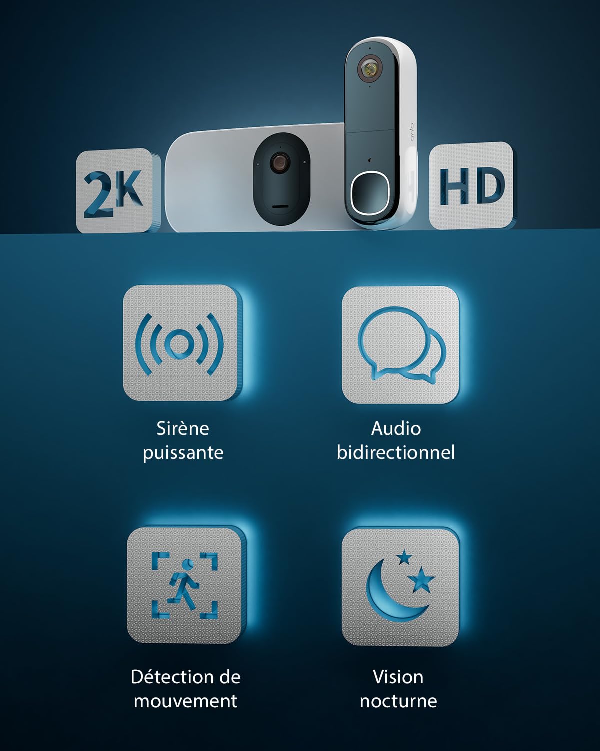 Arlo Floodlight 1, Camera de Surveillance 2K HDR, 1 Caméra Noir + Sonnette