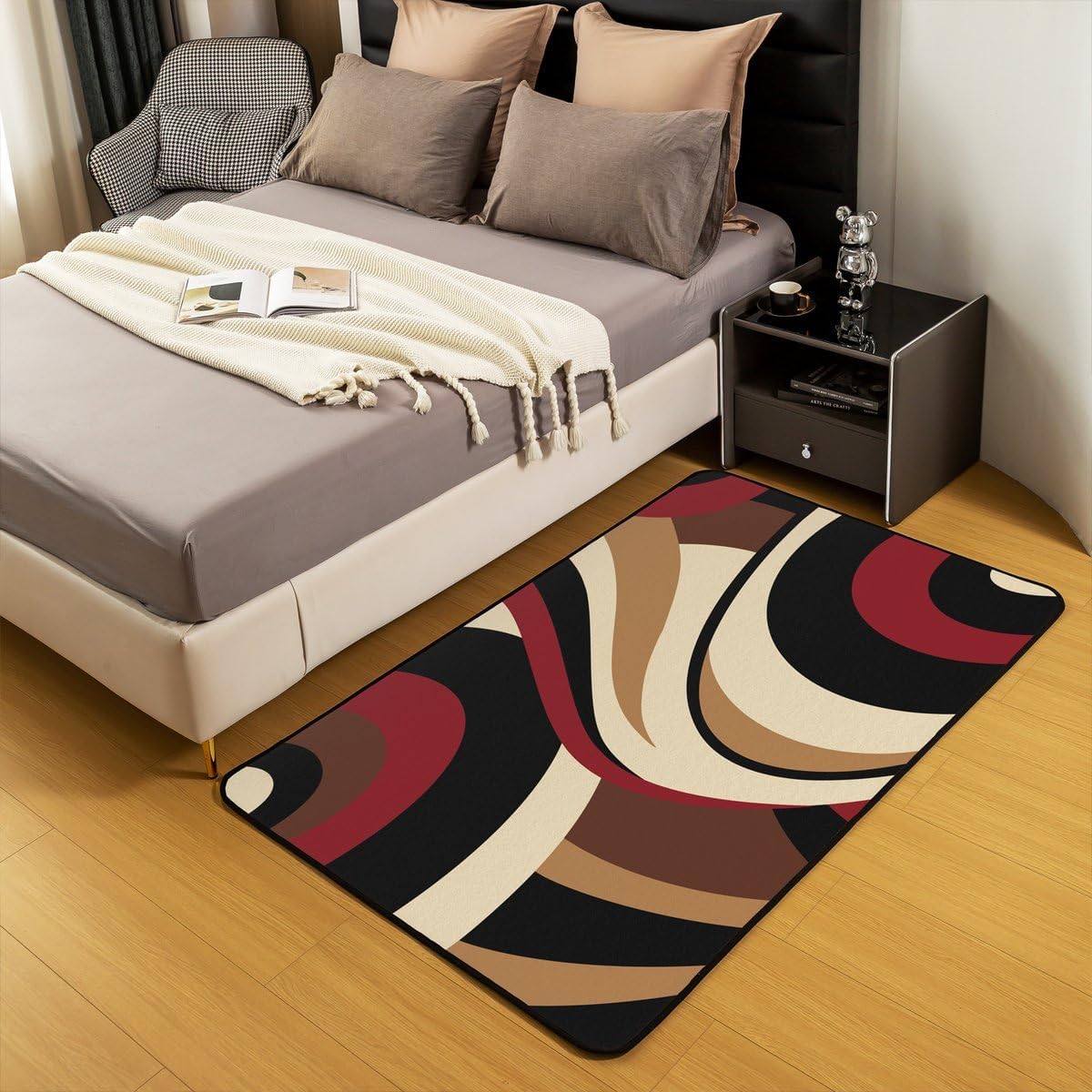 Brown Red Circles Area Rug 5x6'6'' Abstract Geometric Swirls Print Durable Rug for Non Slip Teens Adults Modern Simple Spiral Decorative Carpet for Bedroom Couch Office