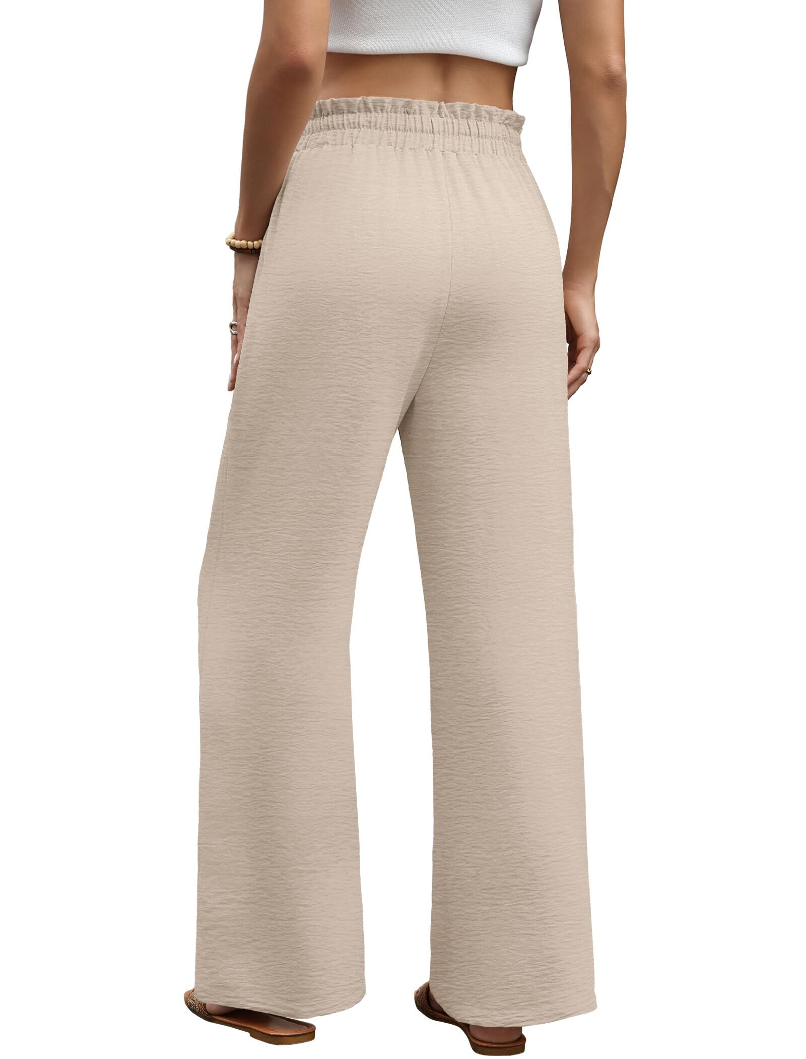 WIHOLL Women's Wide Leg Pants with Pockets Drawstring Loose Trousers Business Work Pants Summer Beach Vacation Clothes — view 5