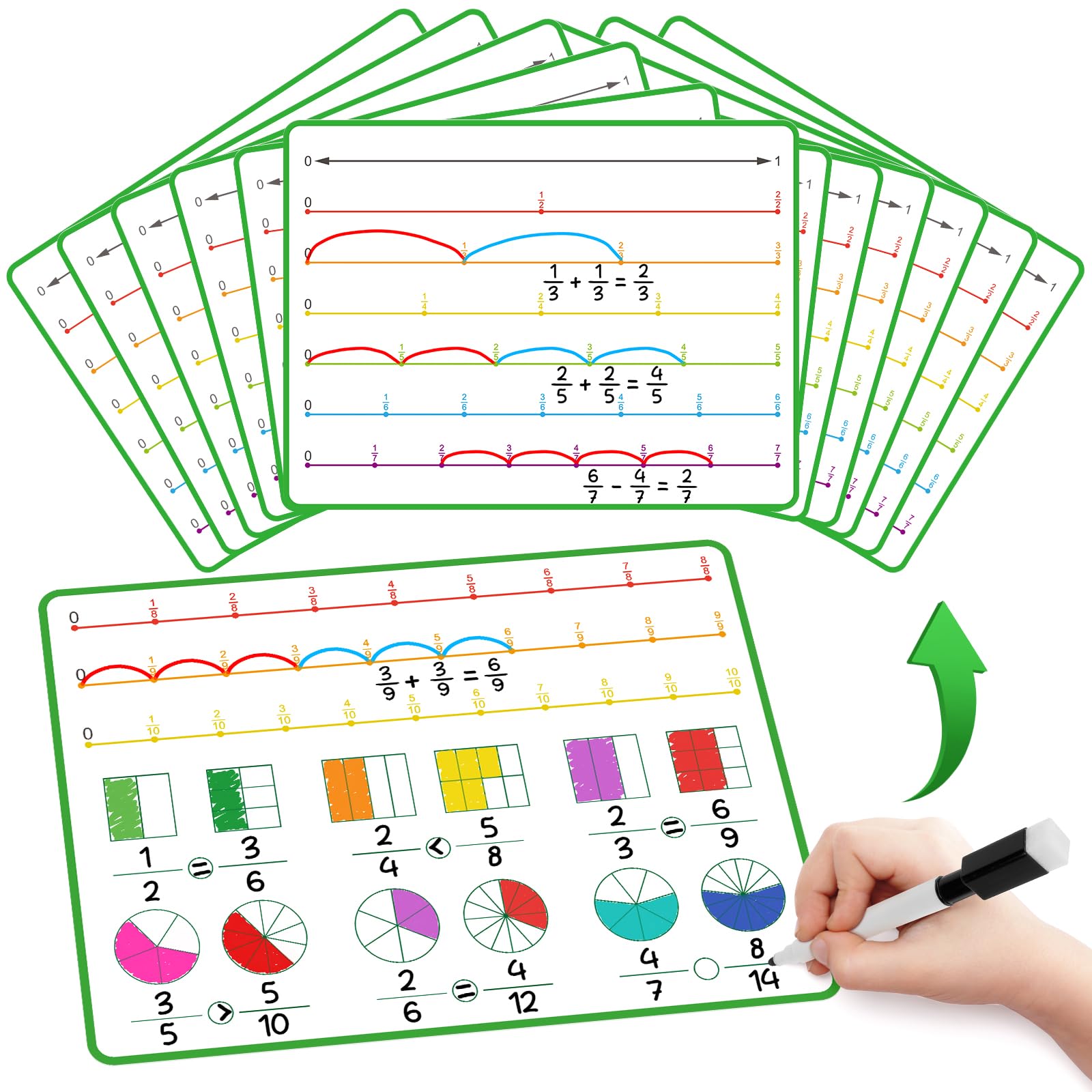 Laffunz 12 PCS Fraction Manipulatives Dry Erase Flash Cards Math Manipulatives, Fraction Circles Math Games for Kids Elementary School 1st - 6th Grade Homeschool Supplies Teacher Classroom Must Have