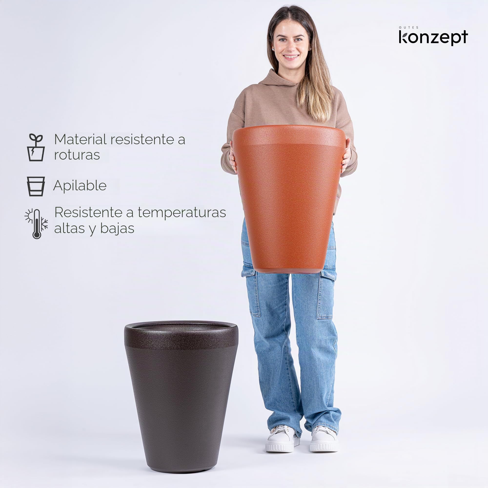 Maceta KONZEPT de 40 cm de diámetro en plástico, alta y grande, 40 L – Maceta con aspecto de arcilla, moderna, resistente a los rayos UV y a las heladas, ligera y de fácil cuidado, para interior y