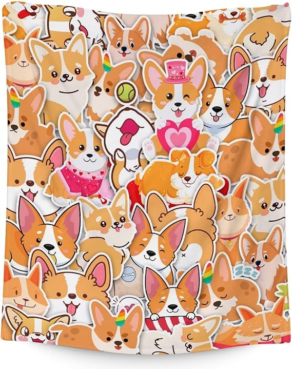 Corgi Blanket Gifts - 50"x60" Cute Throw for Adults, Kids - Colorful Soft Fuzzy Blankets for Bed, Couch & Living Room