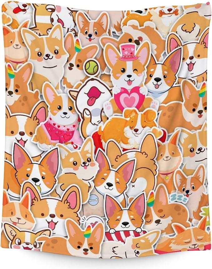 Corgi Blanket Gifts - 50"x60" Cute Throw for Adults, Kids - Colorful Soft Fuzzy Blankets for Bed, Couch & Living Room