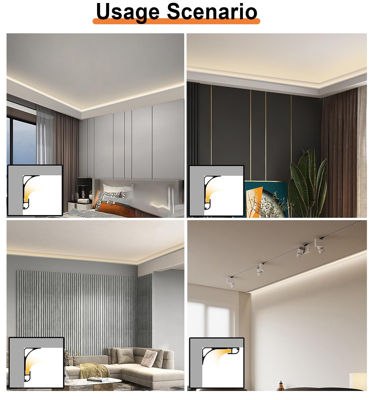 Listello per battiscopa per interni, copertura multiuso per pavimento/parete, 11 m, kit di sistema di illuminazione a soffitto senza barra LED