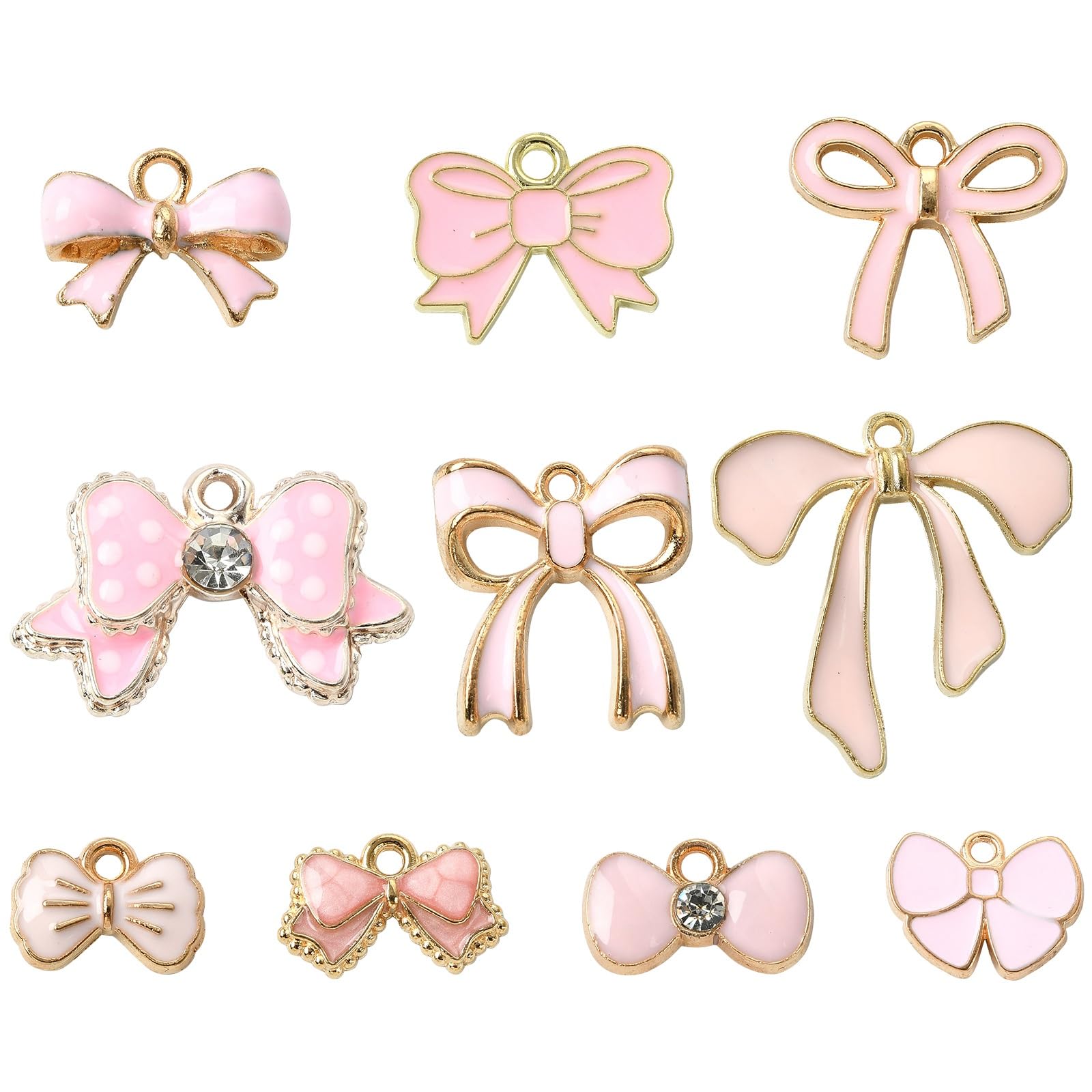 Stiesy 60Pcs 10 Styles Bowknot Charms Enamel Bowknot Charm Pendant Pink Bow Jewellry Charms Tiny Bow Tie Metal Charms Bulk for Bracelet Jewelry Making DIY Crafts Presents Decoration
