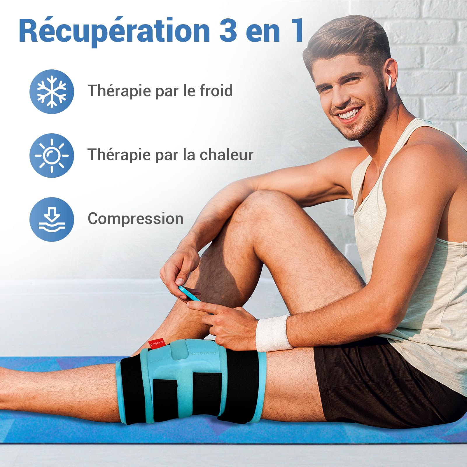 Comfytemp Grande Poche de Glace pour Genou Réutilisable, Thérapie par Compresses Froides pour les Blessures, Soulagement de la douleur, la Chirurgie de Remplacement, l'Arthrite, Gonflements, Entorses