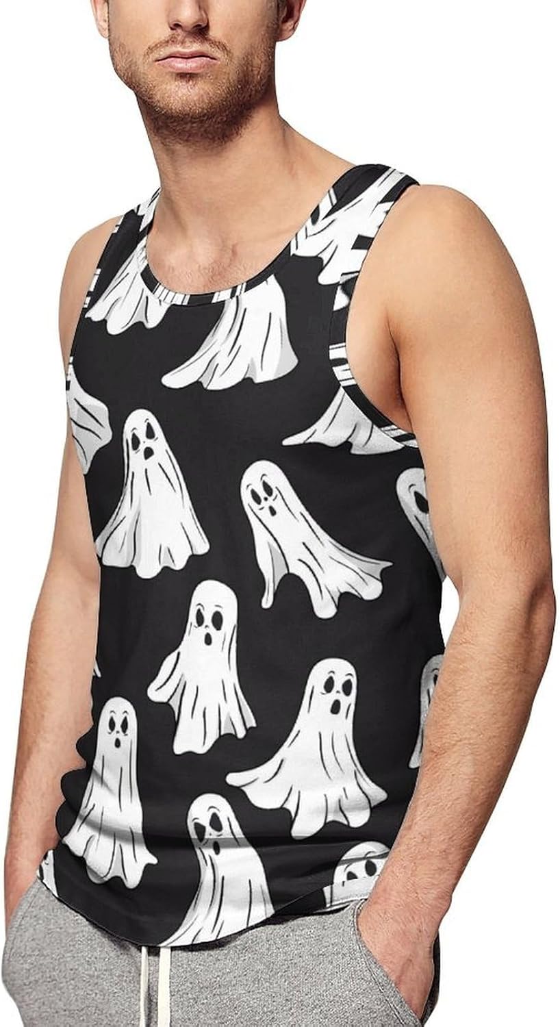 Cartoon Ghost Men's Tank Top Sleeveless Muscle Shirts Vest Beach T Shirts for Workout Gym