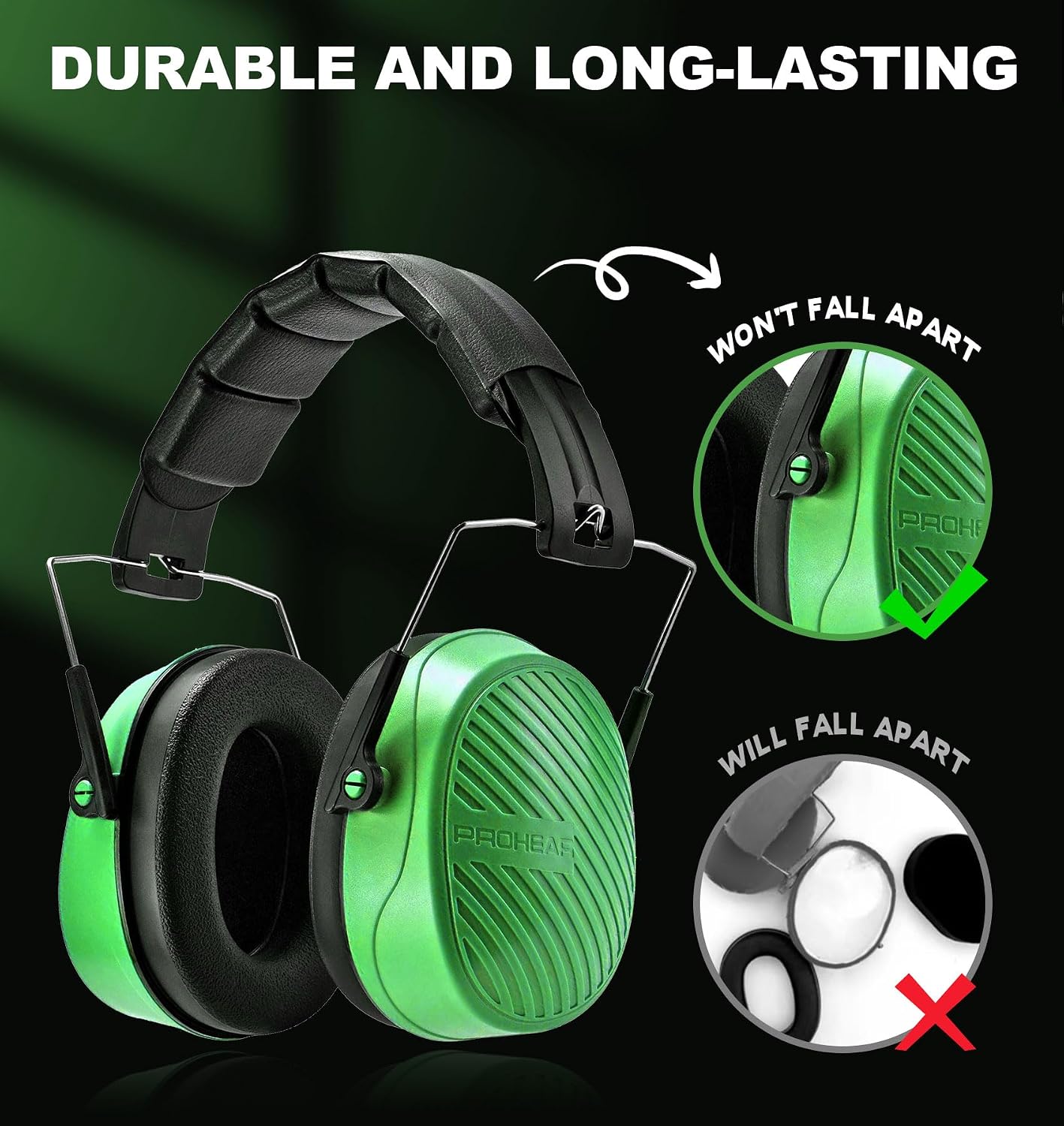 PROHEAR EM038 earmuffs demonstrating durability