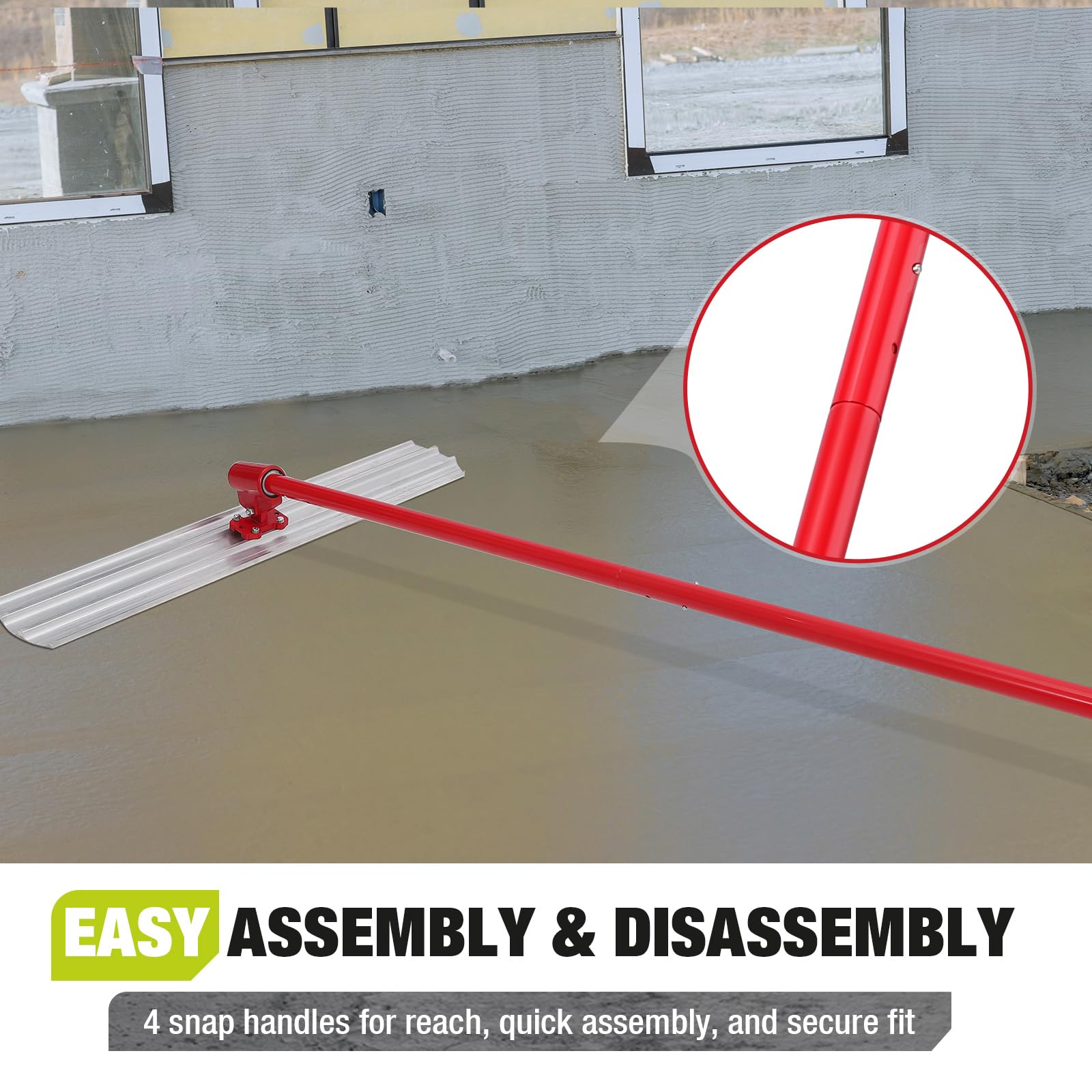 Garvee Flotteur Bull professionnel en magnésium pour béton – Outil de lissage et finition – Support réglable – Idéal maçonnerie – 48x8 pouces, 4 barres imbriquées, manche long 180CM