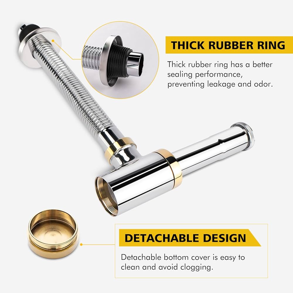 JEAPHA Brass Round Bottle P-Trap 1 1/4, Adjustable Bathroom