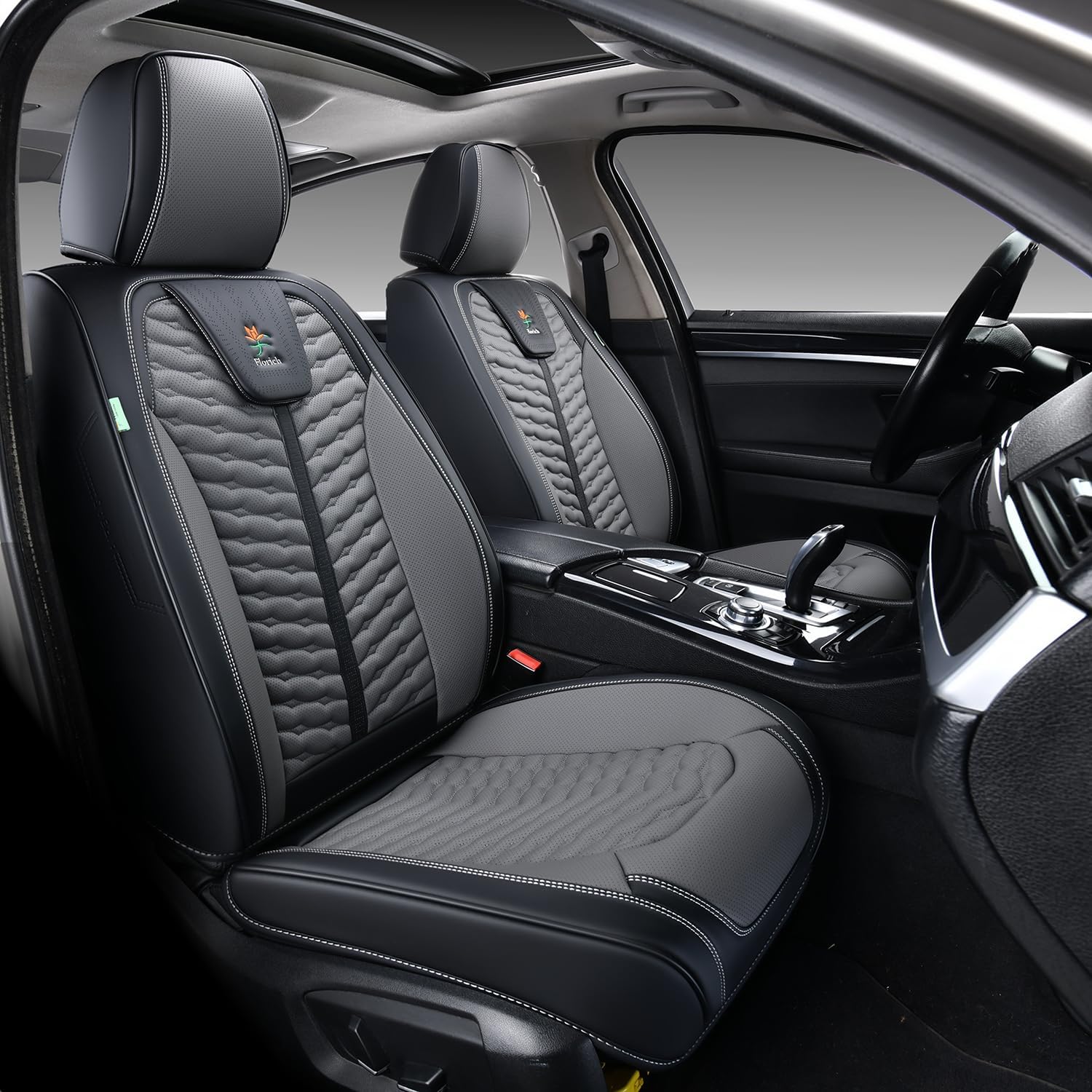 FLORICH Fundas de Asientos de Cuero, Fundas para Asientos Delanteros y Traseros, 5 Piezas Asientos para el Protector de Asientos del automóvil Universal para la mayoría de automóviles y Camiones
