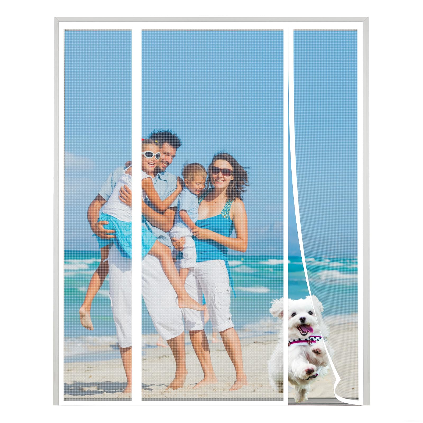 XDMYGTT Anti Mosquito Mesh Fly Curtain, White Double Door Screen Curtain for Sliding Door with Powerful Magnets and Full Frame Magic Tape, for Patio Door, French Door, Shut Automatically, 300x210cm — image 1