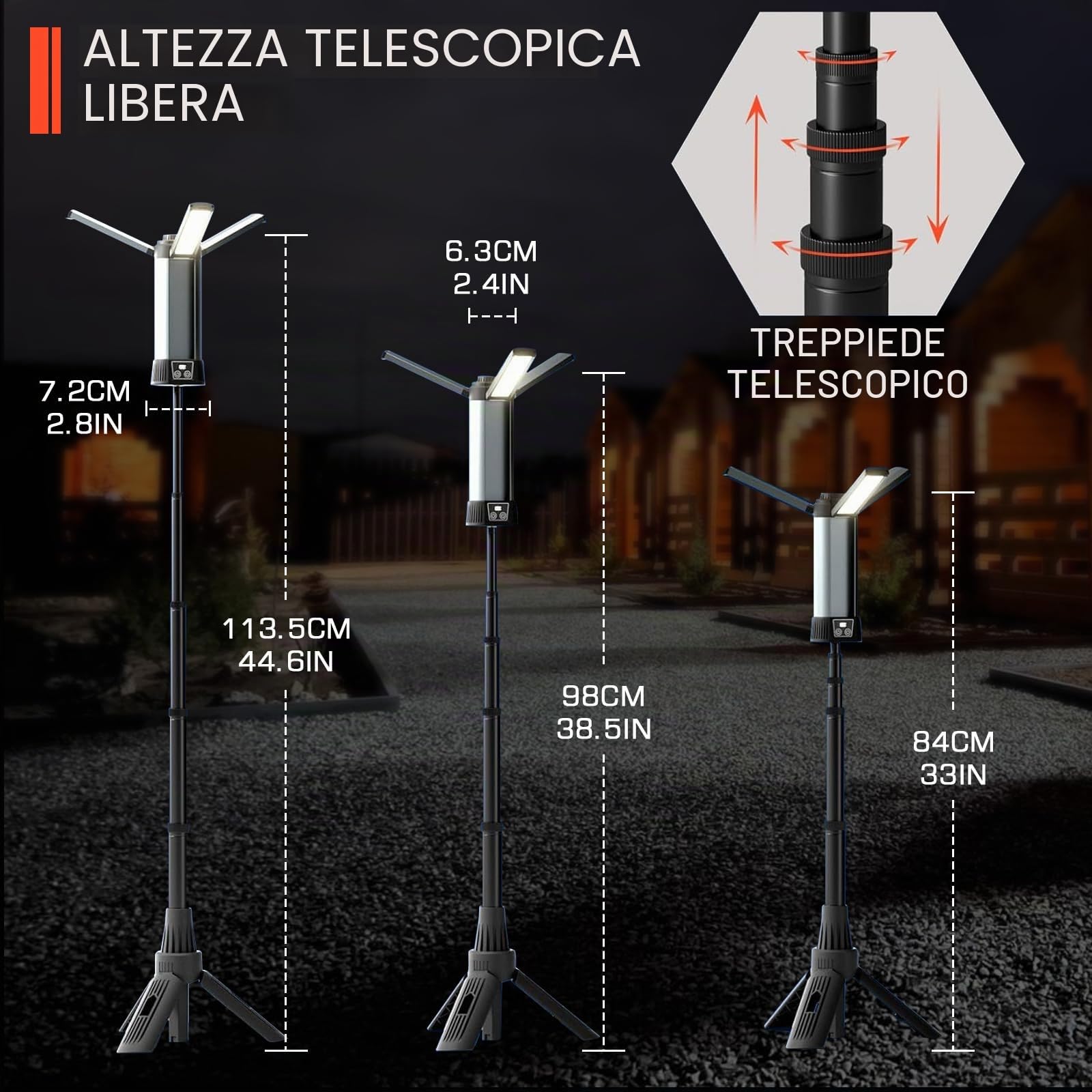 Lampada Campeggio con 6000 mAh, 3 Temperature di Colore Dimmerabili | Luce di Ricerca Super Luminosa, Luce da Lavoro Senza Fili, Con Treppiede Allungabile, 2000 Lumen, Per Campeggio, Riparazione