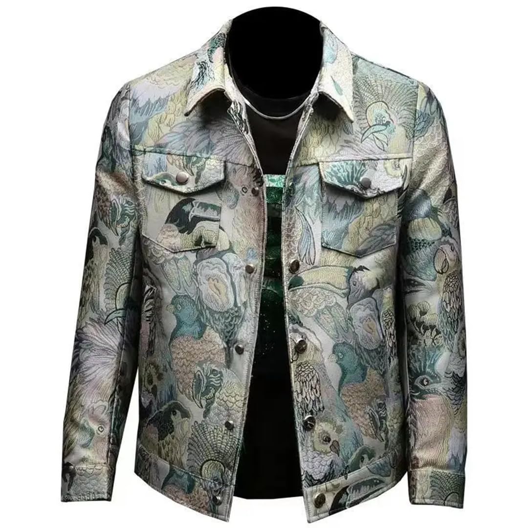 Męska kurtka z nadrukiem jesiennym z kołnierzem z klapami z długim rękawem formalna kurtka Trend Coat