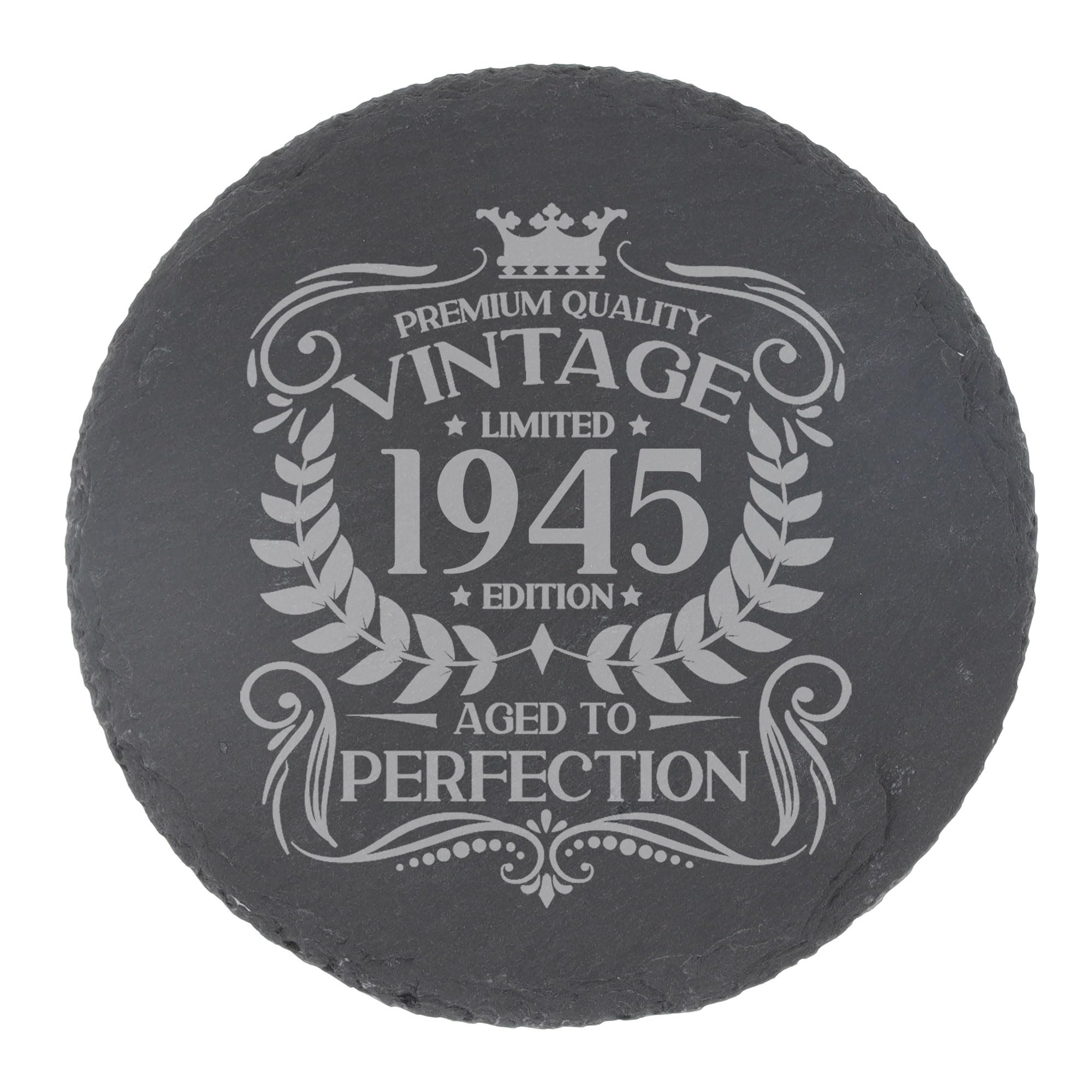 80th Birthday Gift for Men Vintage 1946 Aged to Perfection Engraved Slate Coaster Present for 80 Year Old Etched Natural Slate Placemat (Round Slate) — view 247