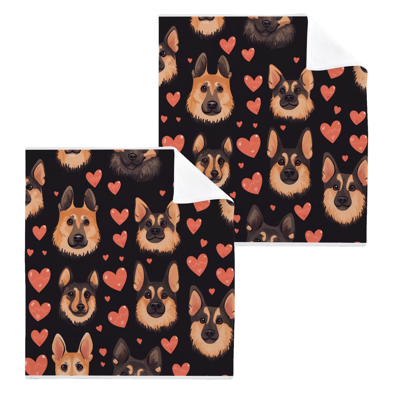 ALAZA Wash Cloth Set 100% Cotton Fingertip Towels Face Cloths Sets German Shepherd Love Highly Absorbent Soft Feel Set of 2