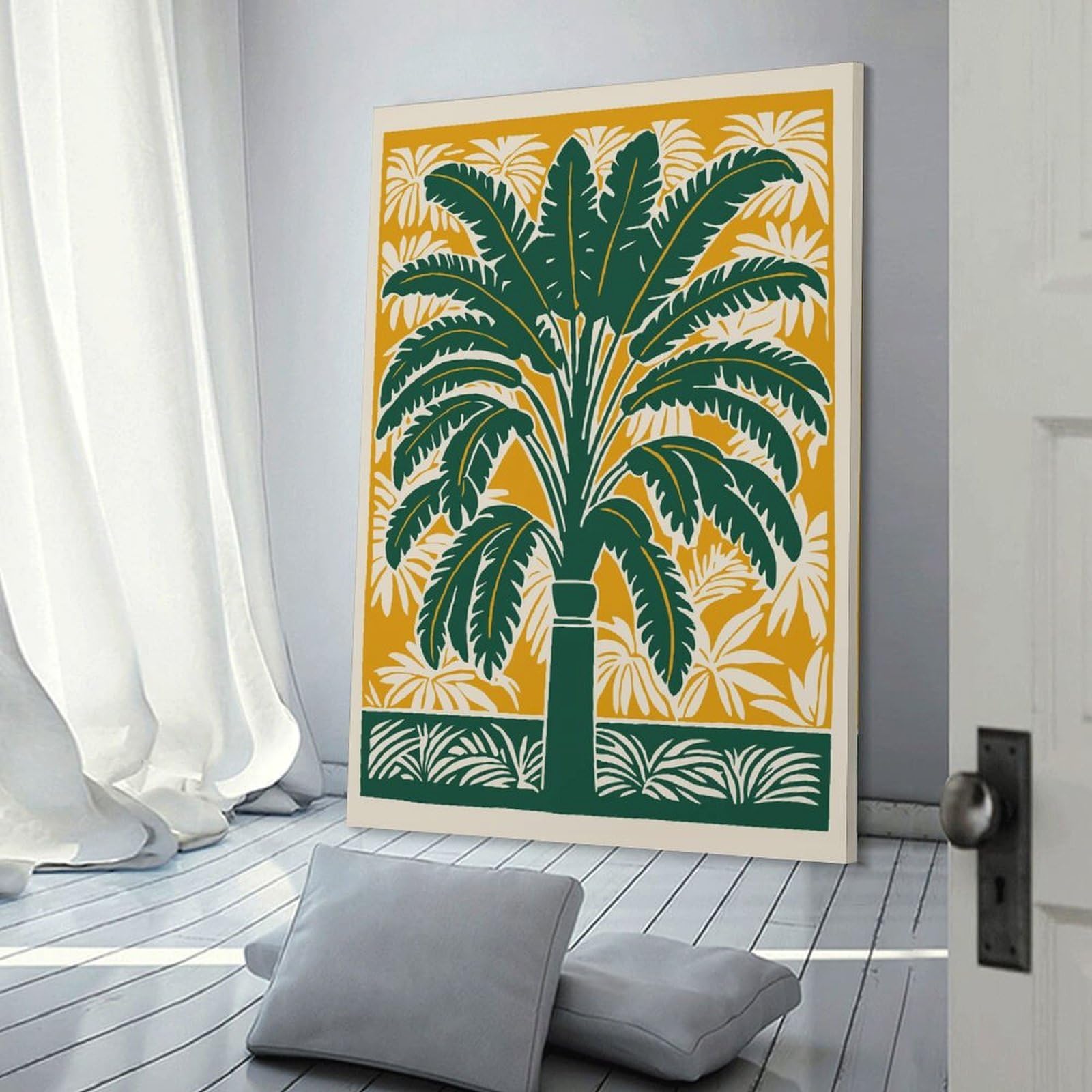 Junmoney Tropical Palm Tree Art Print Canvas Wall Art, 08x12inch(20x30cm), for Entrance Walls, Hall Decor Or Foyers, Wall Decor to Refresh Empty Corners