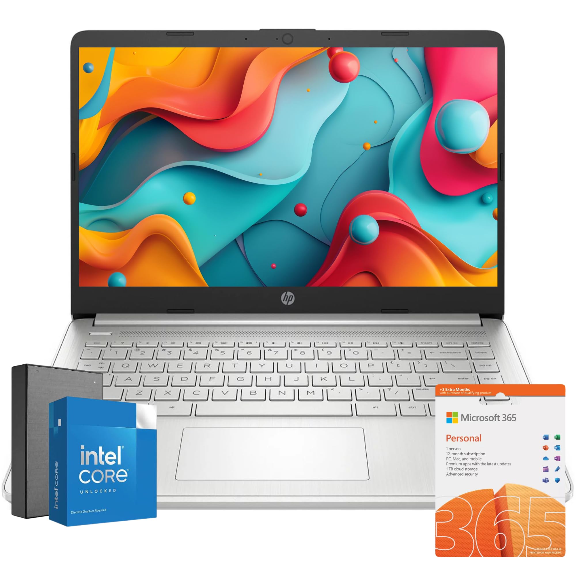 HP14-Inch Laptop | Thin, Lightweight, & Powerful | 16GB RAM | 512GB External Storage | 128GB Storage Onboard | Free Microsoft 365 | Intel Core | Windows 11 with Copilot | Wireless Earbuds