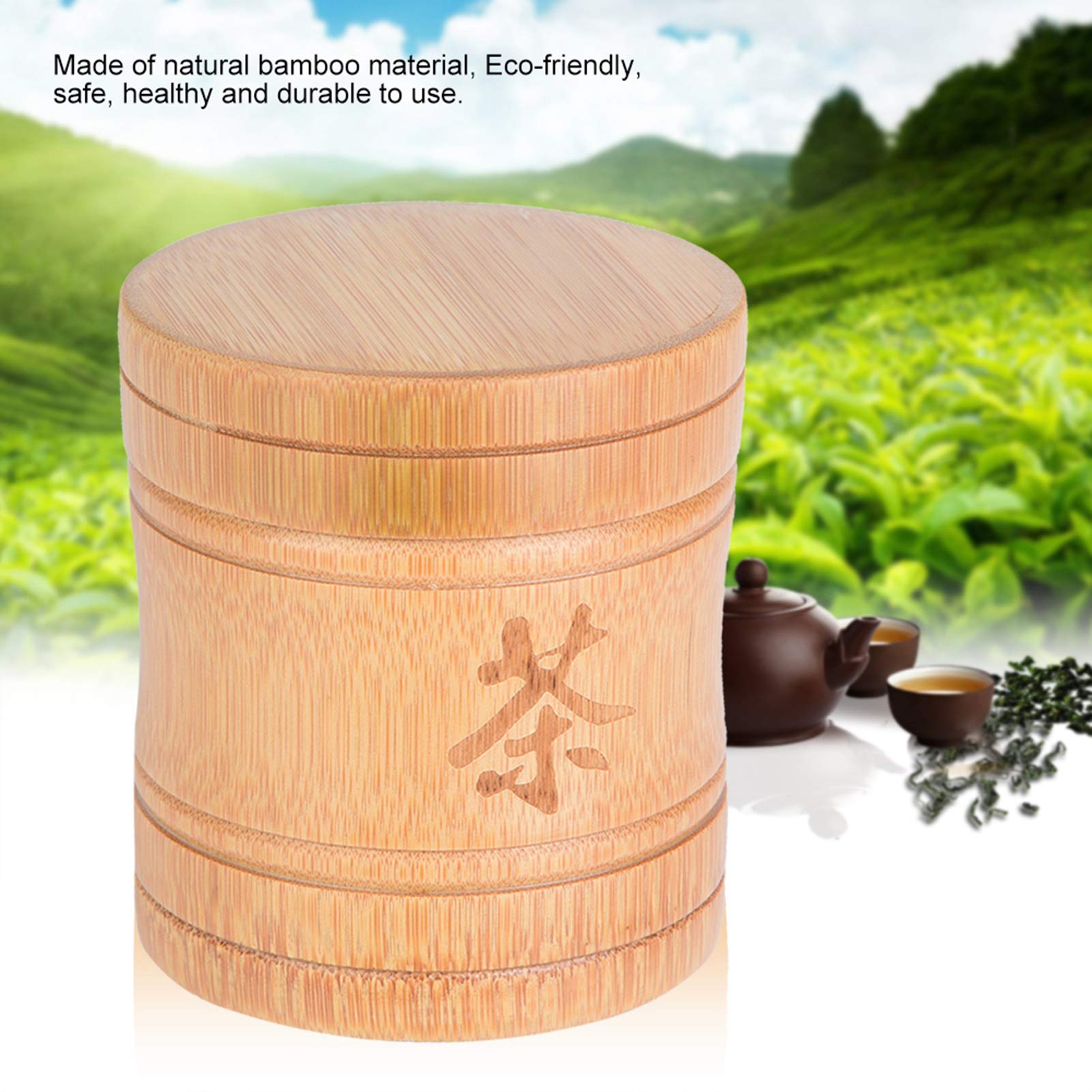 Wood Tea Jar, Lightweight Portable Organic Container Canister Tea Storage Box with Lid for Sugar Tea Coffee Kitchen Countertop
