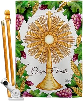 Festival Corpus Christi House Flag Set Religious First Communion Cross Chalice Holy Eucharist Christian Religion Tradition Banner Small Garden Yard Gift Double-Sided, Made in USA