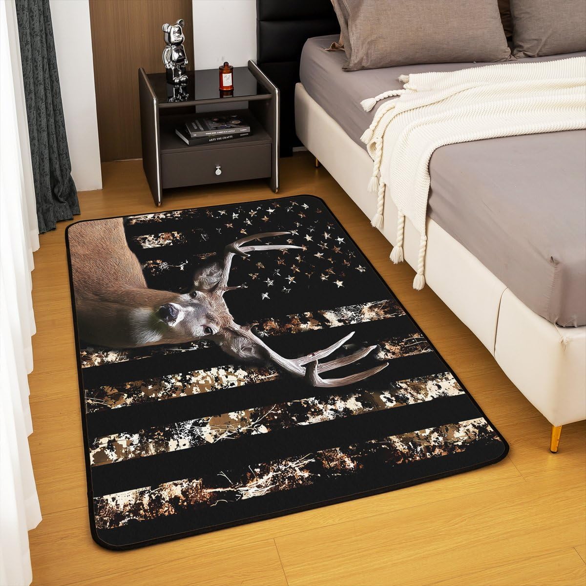 Camo Deer Hunting Living Room Rugs Set American Flag Antlers Bedding Set for Kids Boys Girls Decorative Carpet Botanical Tree Branches Accent Rug Living Room Rugs Area Rug 3x5