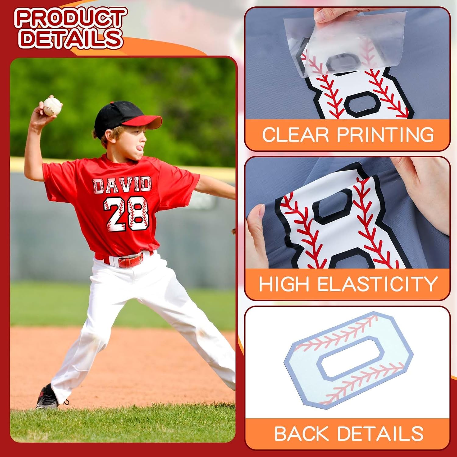 Zhanmai 10 Sheets 280 Pcs 1.65 Inch A-z Heat Transfer Letters 8 Inch 0 to 9 Iron on Numbers Iron on Letters and Numbers for Team Sport T Shirt DIY(Baseball)