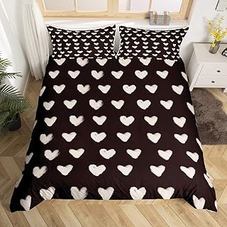 Black White Duvet Cover Full Size Cute Heart Pattern Bed Sets For Kids Boys Girls Valentine Day Gift Bedding Set Cartoon Love Geometric Bedspread Cover Love Heart Soft Warm Quilt Cover 3 Pieces