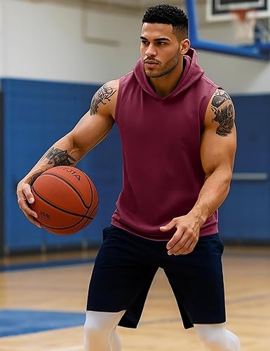 Vista 2 de MAGCOMSEN Camiseta sin mangas con capucha de algodón para hombre, camiseta casual de verano