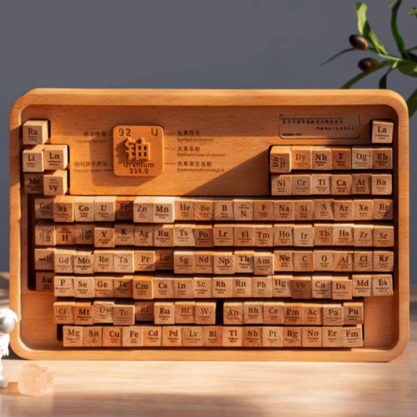 Tavola Periodica degli Elementi, Espositore a Blocchi con 120 Elementi, Cornice in Legno, con Supporto Regolabile, Regalo Didattico per Appassionati di Scienza E Insegnanti