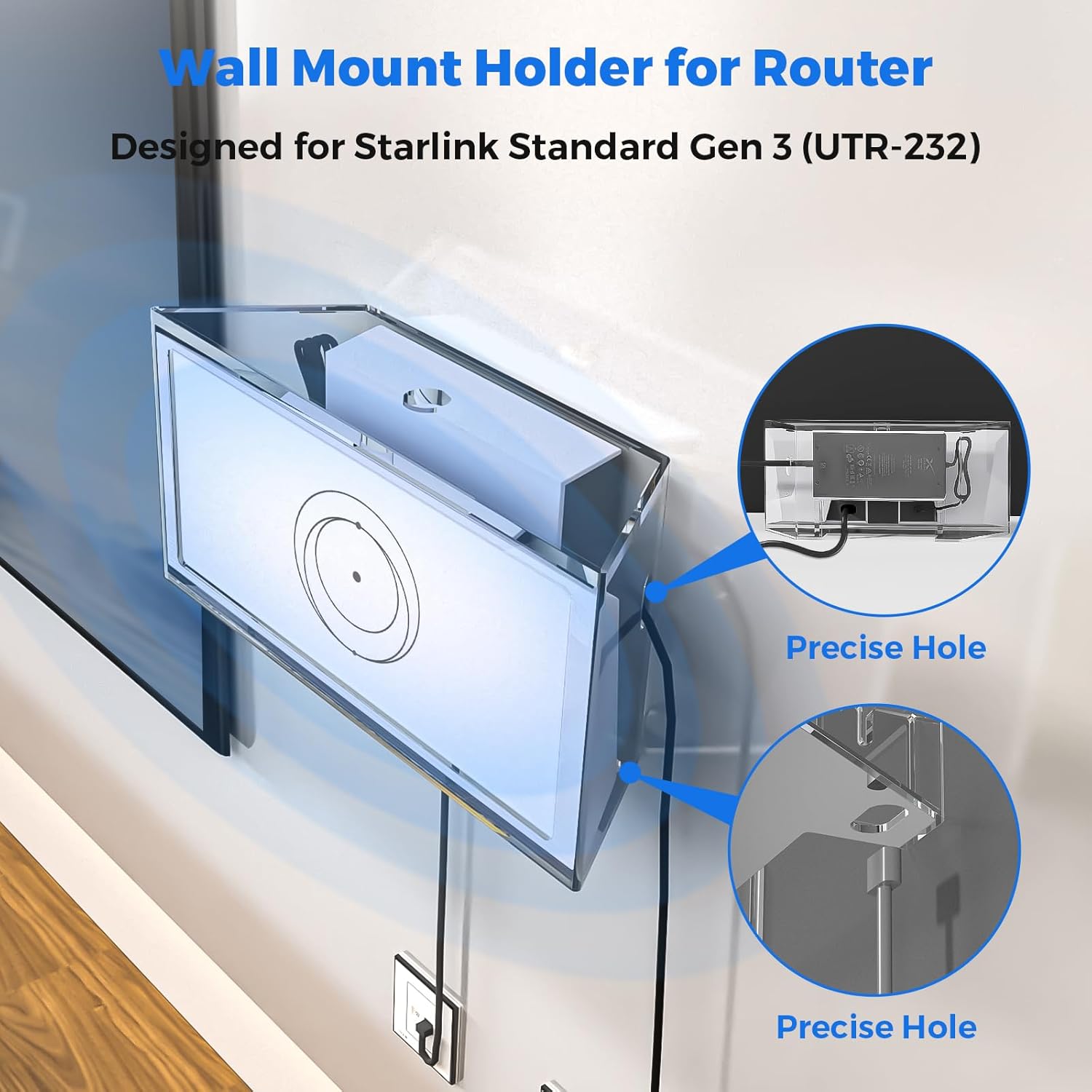 CUHIOY Router Mount for Starlink Gen 3/ Standard 4X, Clear Acrylic Mesh Router Box Suitable for Wall Mount or Place on Table, Storage Case for Star Link V3 Mesh Wi-Fi System & Power Supply Accessories