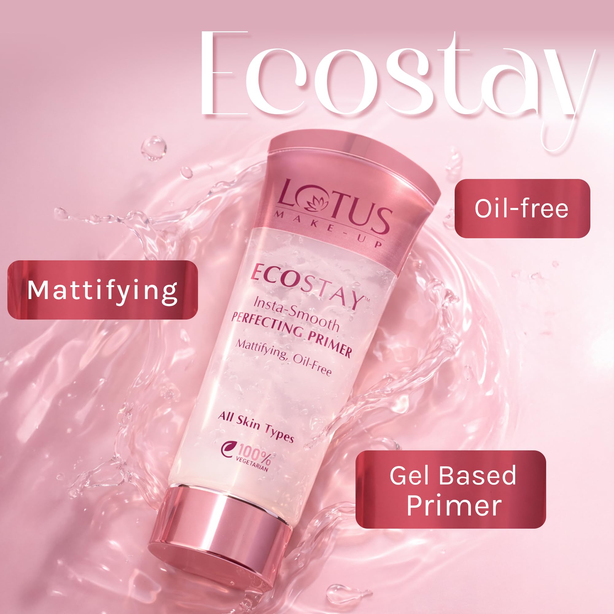 Lotus Make-Up Ecostay Insta Smooth Perfecting Face Primer | Non-Sticky, Oil-Free, Mattifying Gel Primer | All Skin Types | Vitamin E | Blurs Pores & Fine Lines | For Long-Lasting Makeup Base | 30g 1