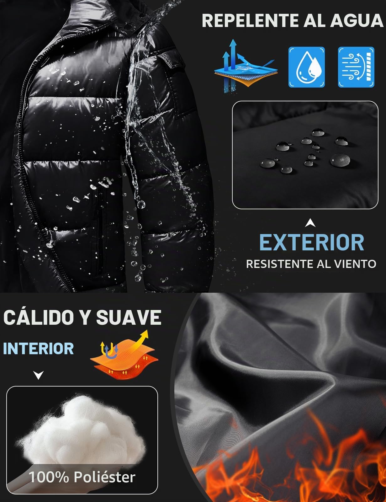 heekpek Chaqueta Hombre Invierno Abrigo Chaqueta Acolchada de algodón Repelente al agua Cazadora Para Hombre Termica Parka de Esqui Snowboard