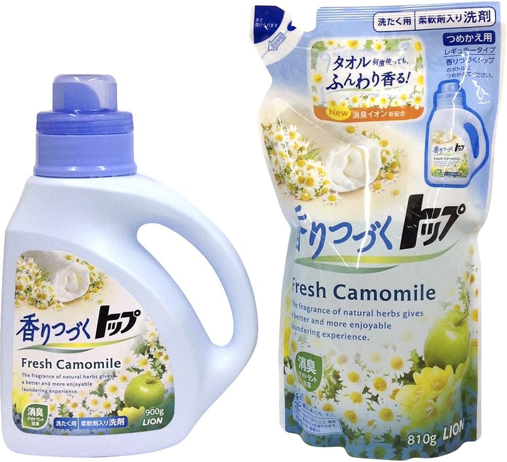 Amazon 香りつづくトップ フレッシュカモミール 柔軟剤入り洗剤 蛍光剤無配合 洗濯洗剤 液体 本体 900g トップ 液体洗剤