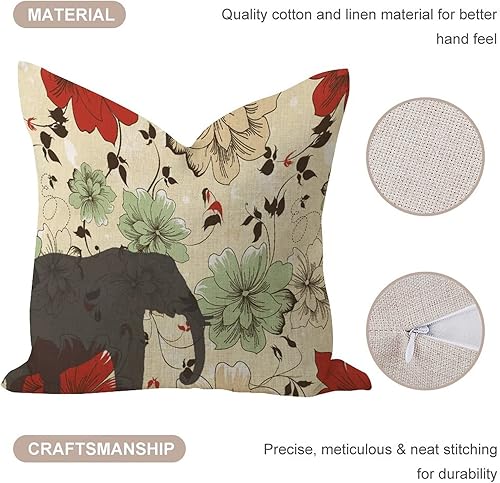 Miniatura 3 de Fundas de almohada cómodas con diseño de flores de acuarela y elefante, elegante funda de cojín para exteriores, bonita funda de almohada de lino de