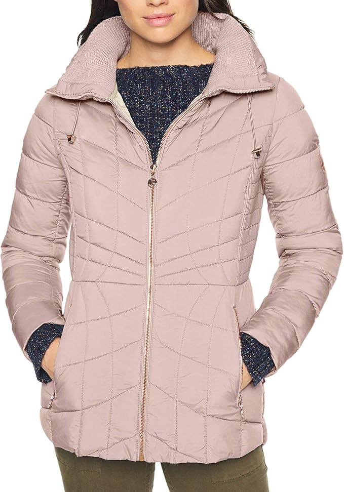 bernardo ruffled packable puffer coat