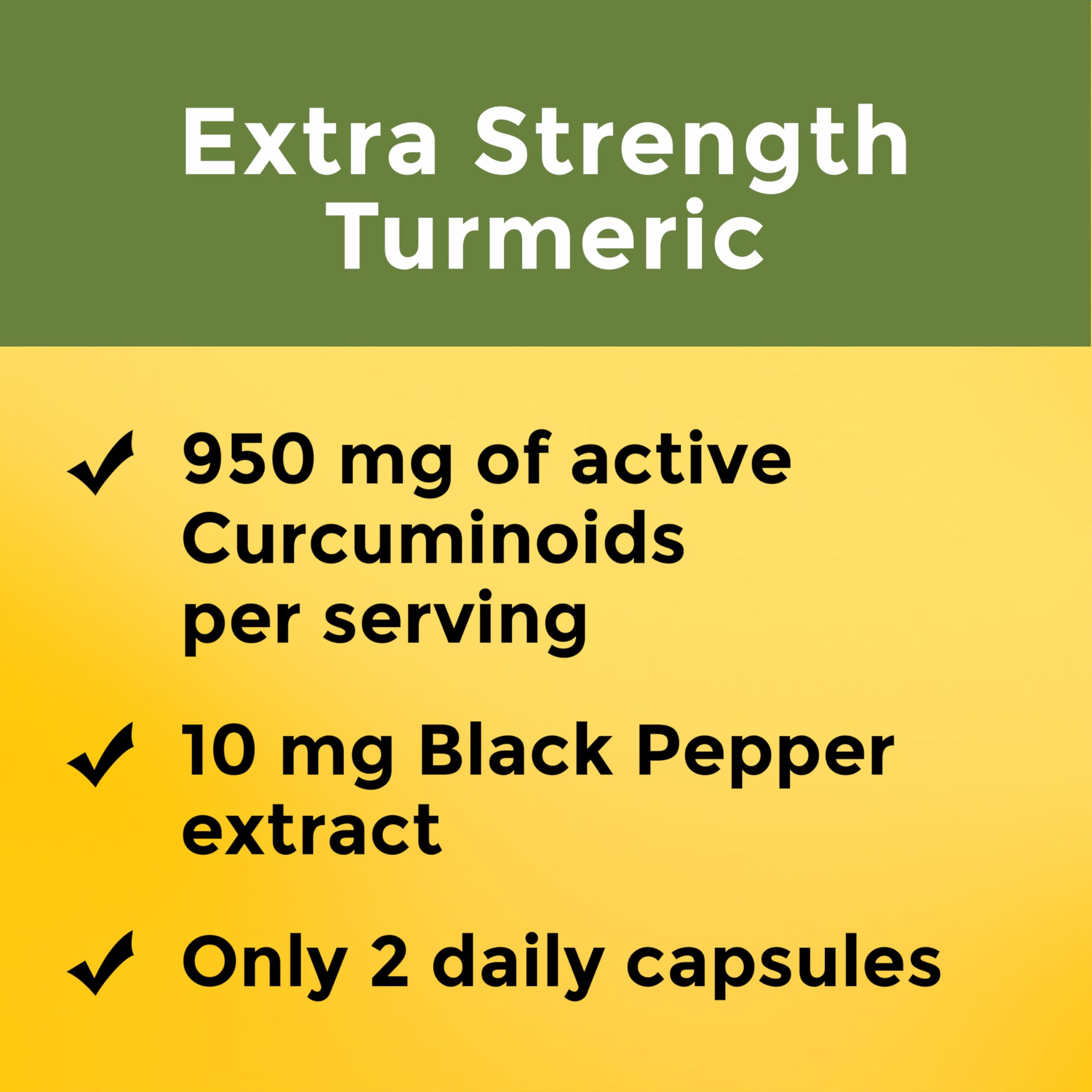 Nature Made Extra Strength Turmeric Curcumin with Black Pepper, 1000mg Turmeric Extract per serving (Standardized to 95% Curcuminoids), Supports Healthy Inflammation Response, 60 Vegetarian Capsules