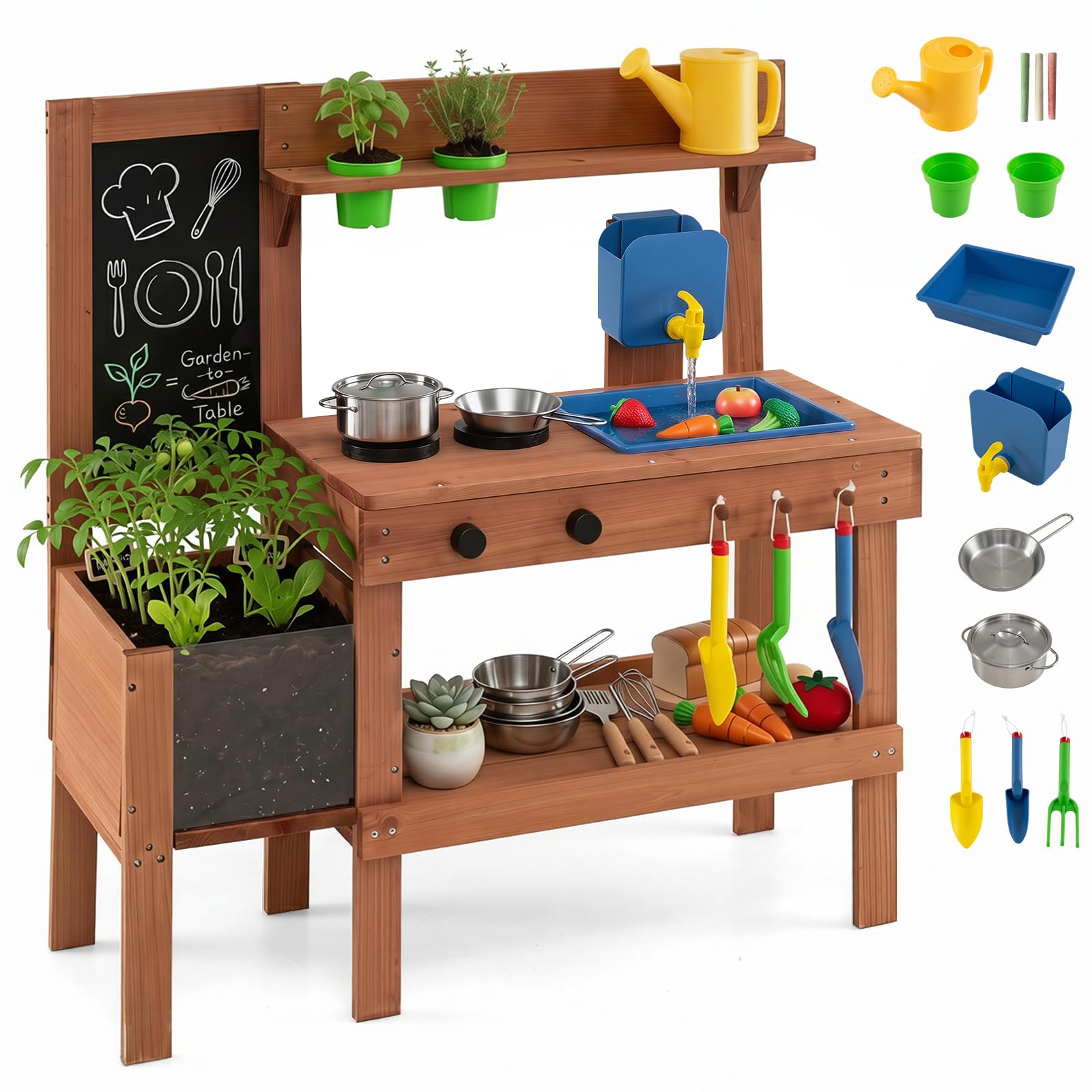 Amazon.com: HONEY JOY Mud Kitchen, Fir Wood Pretend Play Kitchen