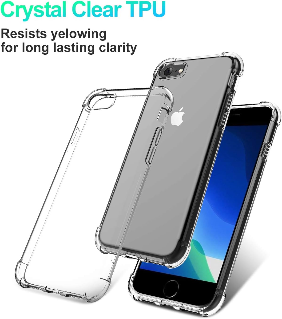 TGOOD Case for Apple iPhone SE 2020, iPhone 8, iPhone 7, Shock-Absorption Bumper Cover, Anti-Scratch Crystal Clear Back, Ultra Slim Soft Silicone TPU iPhone 7/8/SE 2020 Phone Case 4.7 inch, HD Clear