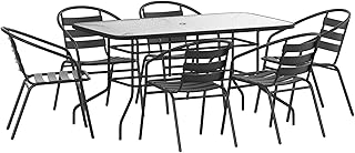 Flash Furniture Lila 7-Piece Glass Patio Table and Chairs Set, Outdoor P...