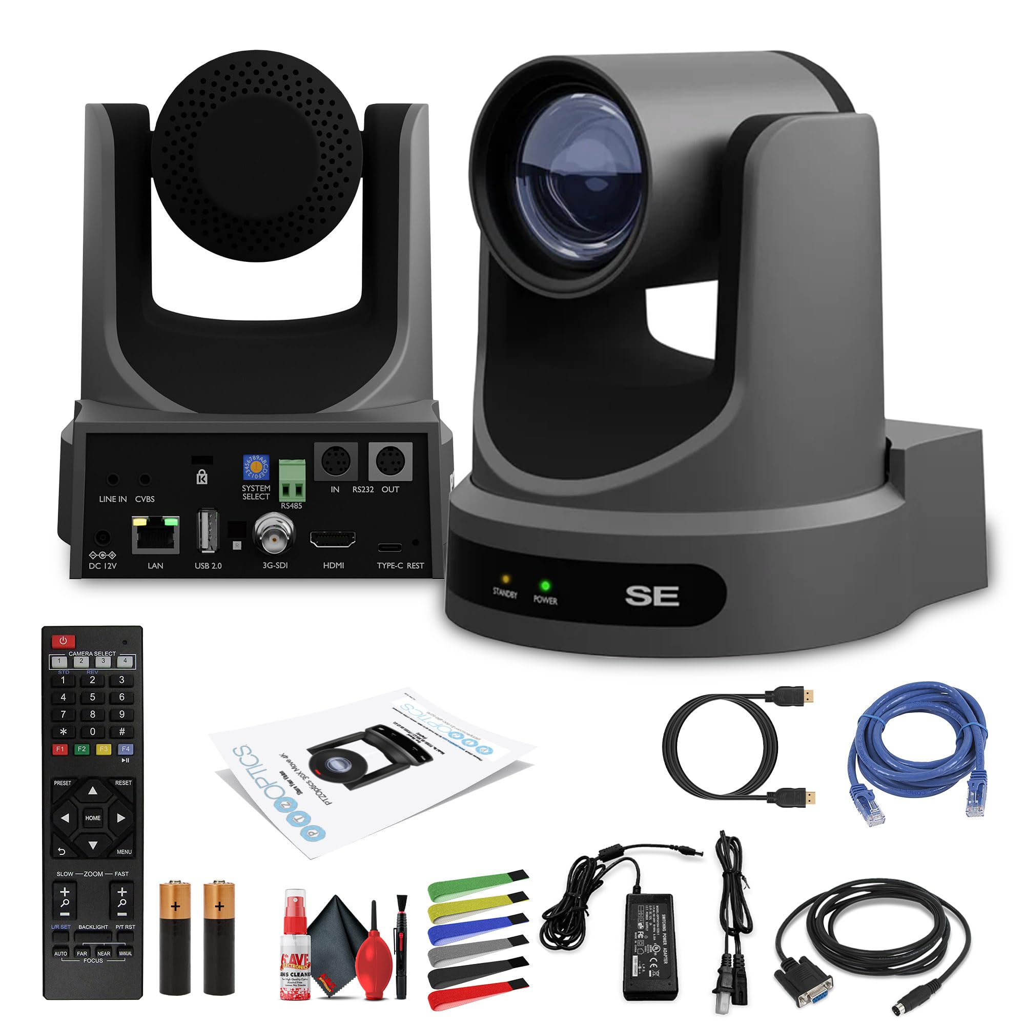 PTZOptics Move SE SDI/HDMI/USB/IP PTZ Camera with 12x Optical Zoom (Gray) (PT12X-SE-GY-G3) + Lens Cleaning Kit + HDMI Cable + Ethernet Cable + Color