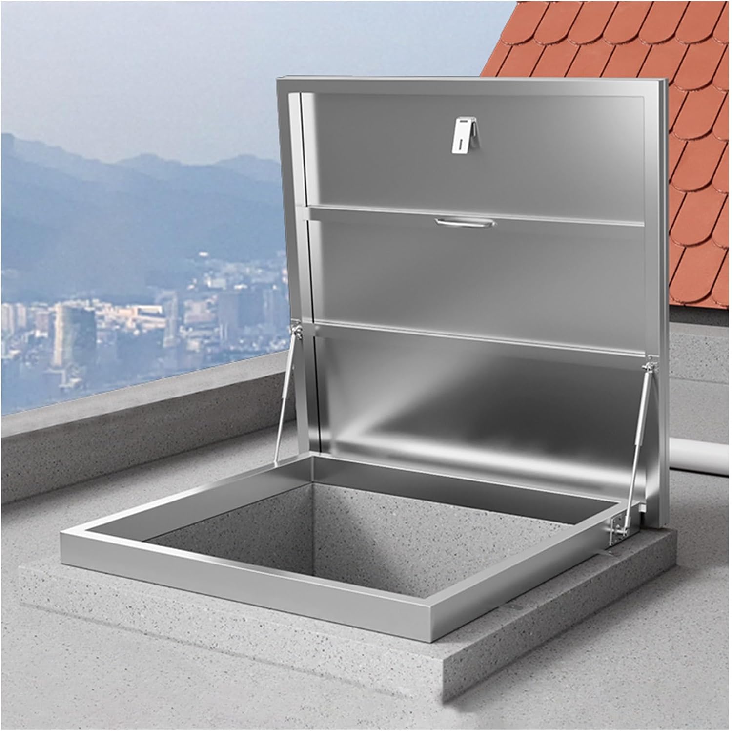 Roof Access Hatch Security Door Roof Hatch Skylight Heavy Duty 304 Stainless steel Roof Hatch Lid Emergency Roof Access Gate Roof Rainproof Board Well Cover Escape Hatch Lids(Inner 39.4x39.4in/100x100