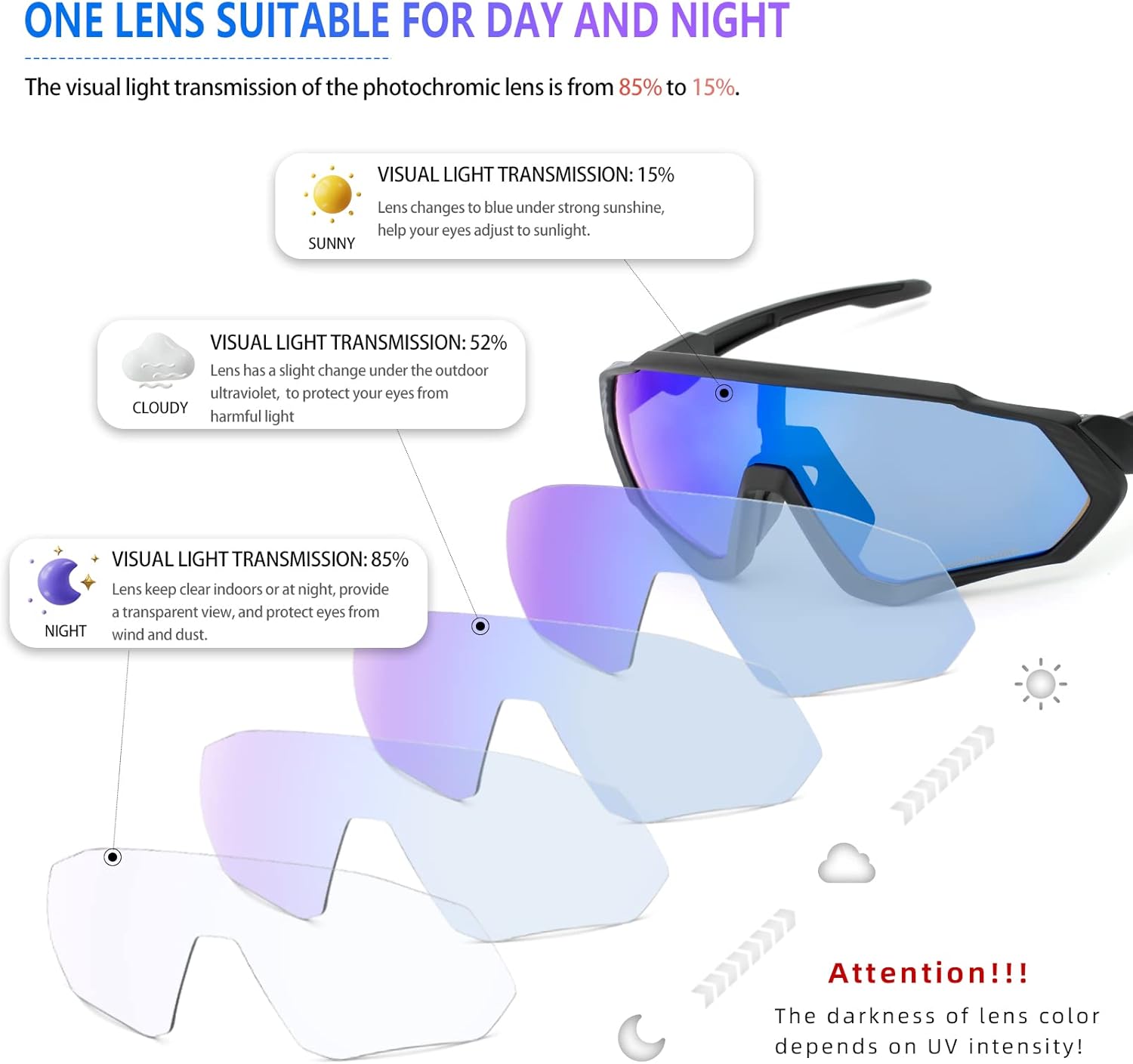 KAPVOE Photochromic Cycling Glasses Men Women Mountain Bike Sunglasses Clear MTB Bicycle Riding - K9408