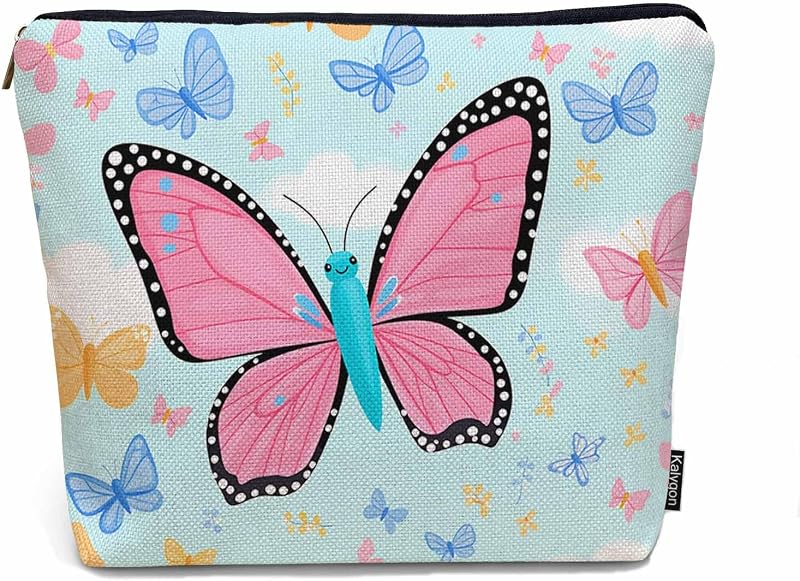Necessaire de maquiagem Kalygon com estampa de borboletas e zíper, 1 unidade