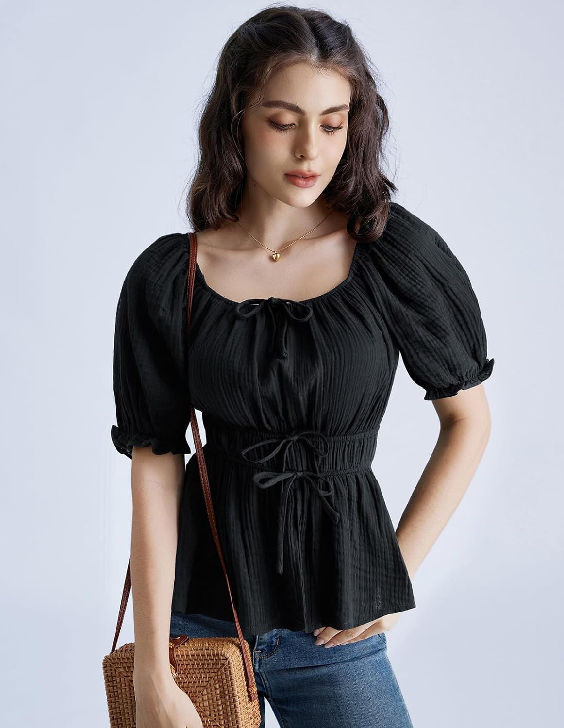 Scarlet Darkness Women Renaissance Shirt Puff Sleeve Square Neck Peasant Pirate Blouse - Image 2