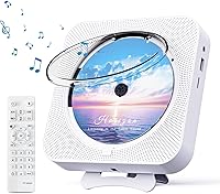 MICOCIOUS Bluetooth Wall Mount CD Player with Speakers, FM Radio, Remote, Timer - Portable Home Boombox White