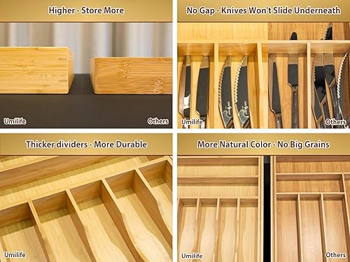 Miniatura 5 de Umilife Organizador grande de cubiertos de cocina expandible, divisor de cajón ajustable extra alto de 2.5 pulgadas con ranuras curvas, bandeja de