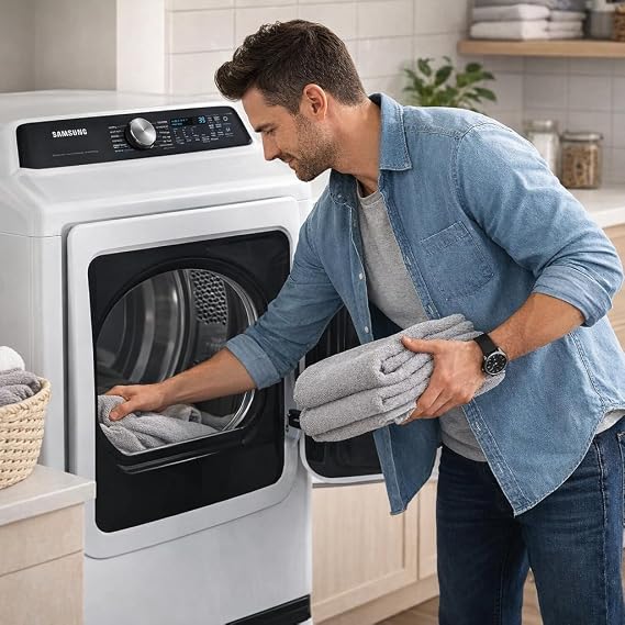 Samsung WA52DG5530K1 White Top Load High Efficiency Smart 5.2 Cu Ft Washer and 7.4 Cu Ft Electric Dryer Laundry Pair w